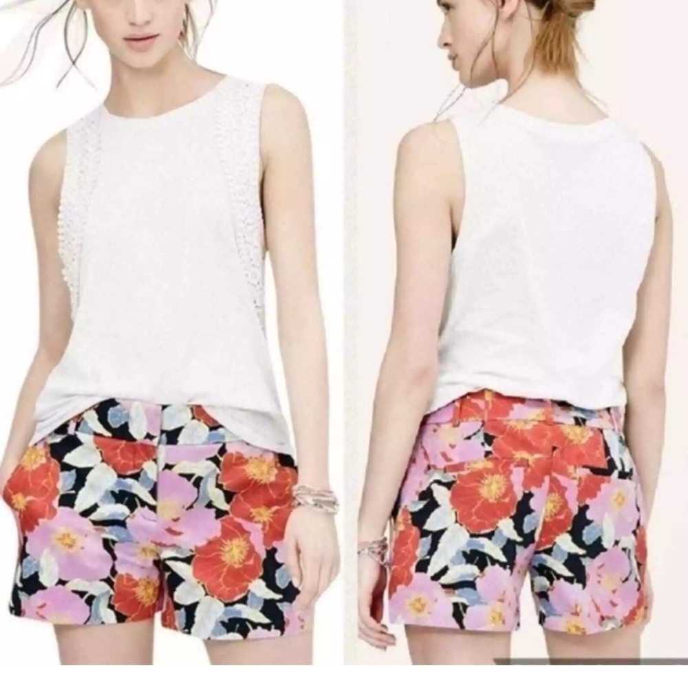LOFT The Riviera Cotton Floral Textured Print Chino Shorts Sz 8 Boho Beach